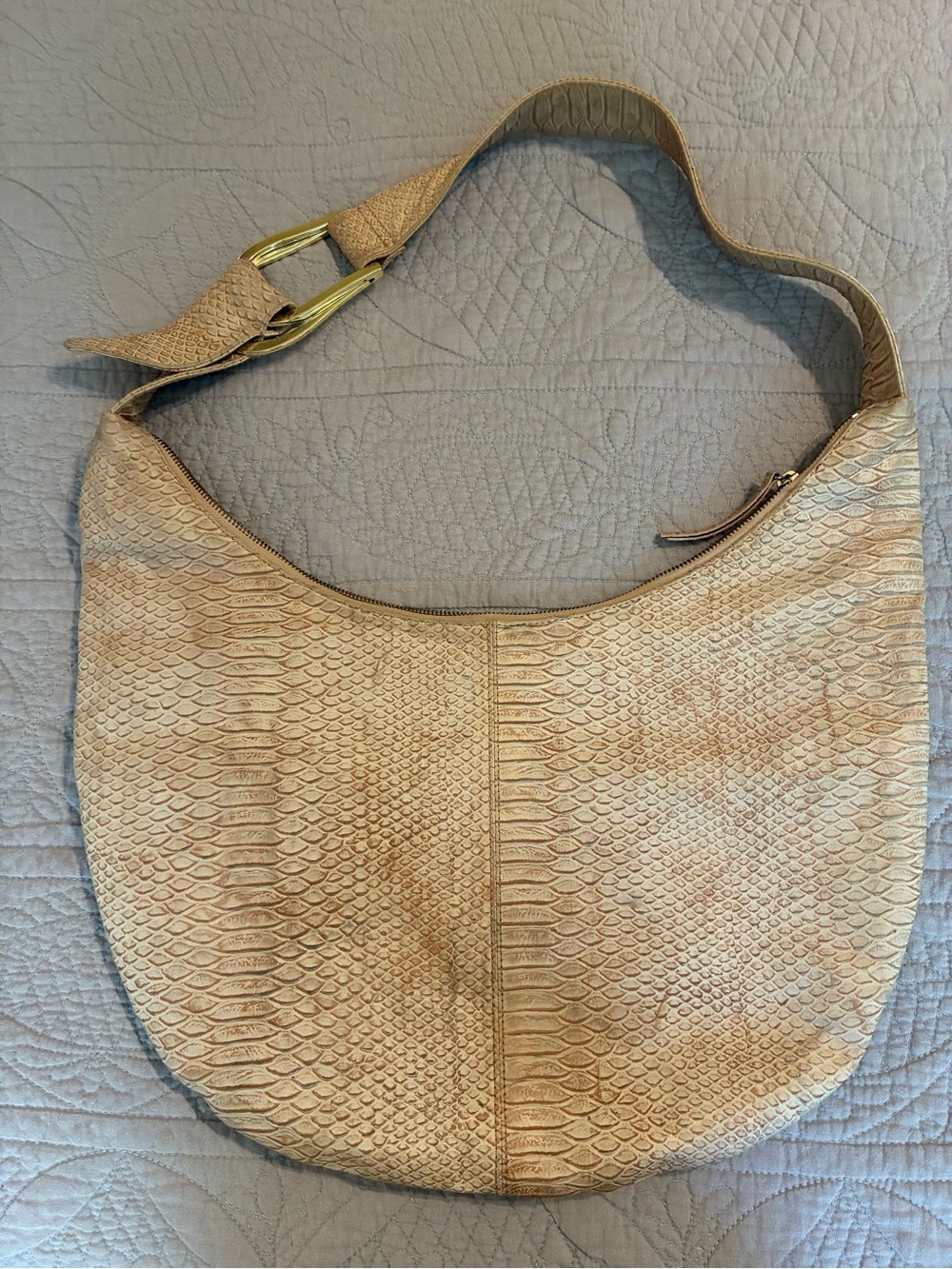 Banana Republic Beige Snakeskin Hobo with Gold Buckle Strap